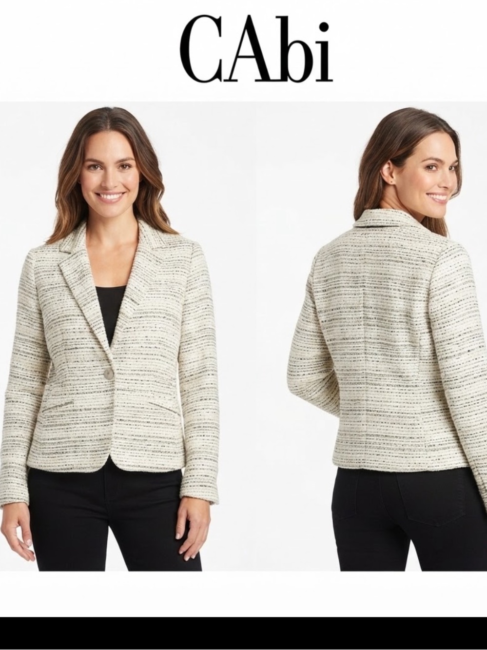 CAbi Static One Button Tweed Blazer 10